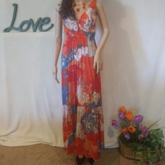 Blue And Colorful Abstract Bohemian Maxi Dress
